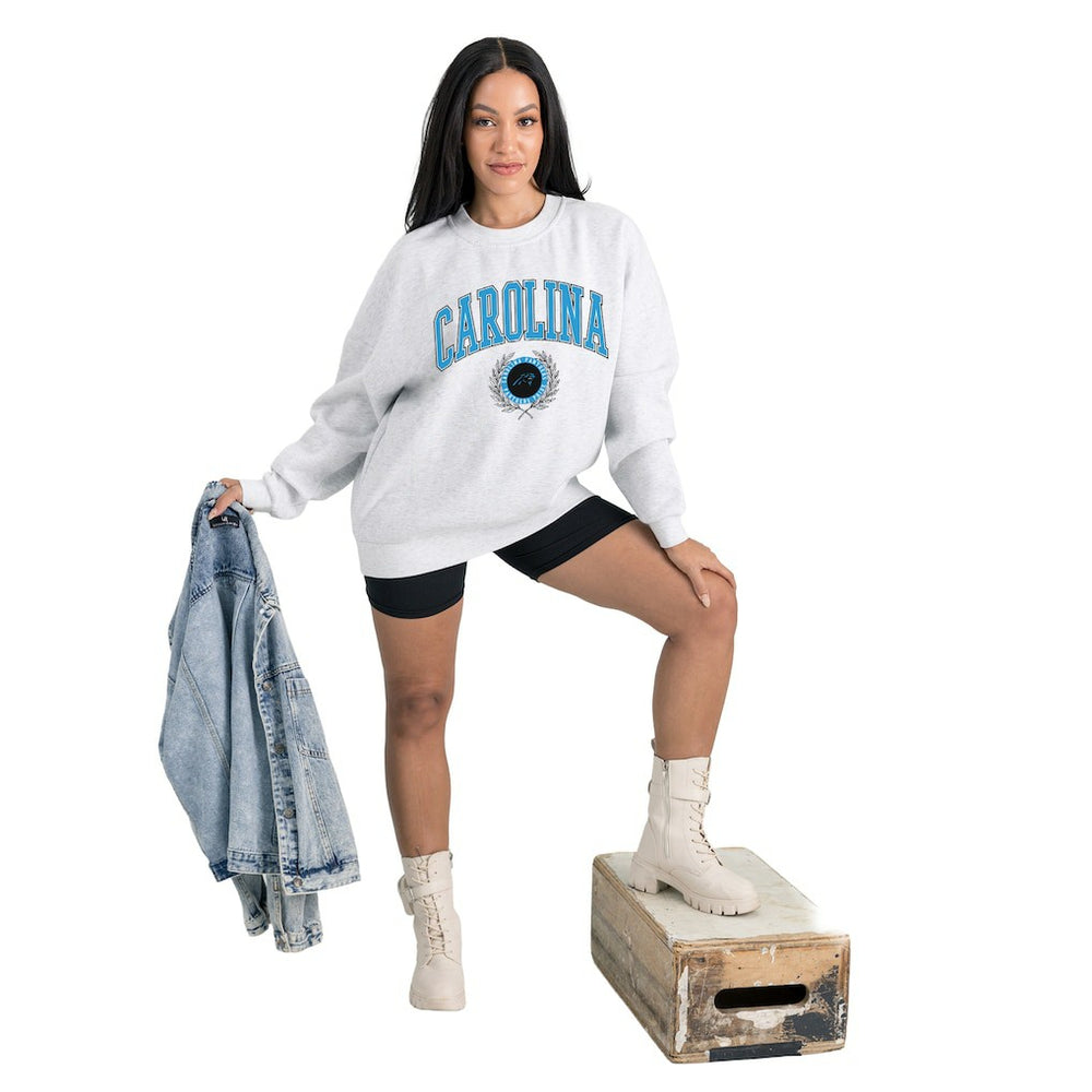Carolina Panthers Gameday Couture Women's Traditional Logo Oversized Premium Fleece Pullover Sweatshirt | NFL Sale