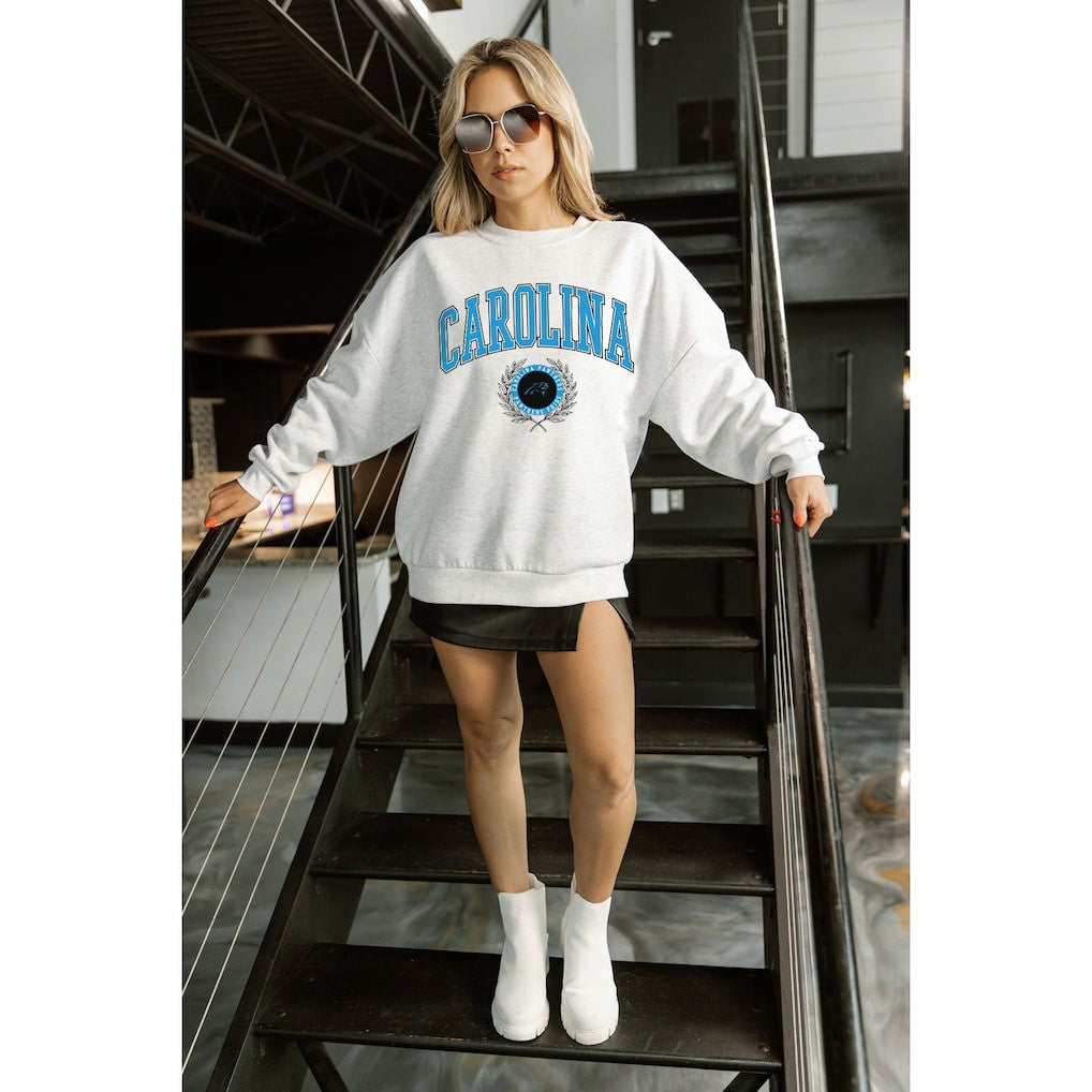 Carolina Panthers Gameday Couture Women's Traditional Logo Oversized Premium Fleece Pullover Sweatshirt | NFL Sale