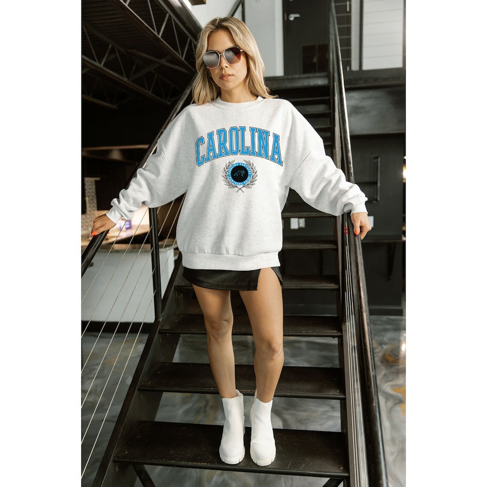 Carolina Panthers Gameday Couture Women's Traditional Logo Oversized Premium Fleece Pullover Sweatshirt | NFL Sale