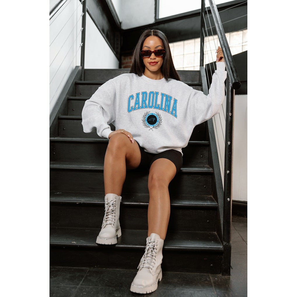 Carolina Panthers Gameday Couture Women's Traditional Logo Oversized Premium Fleece Pullover Sweatshirt | NFL Sale