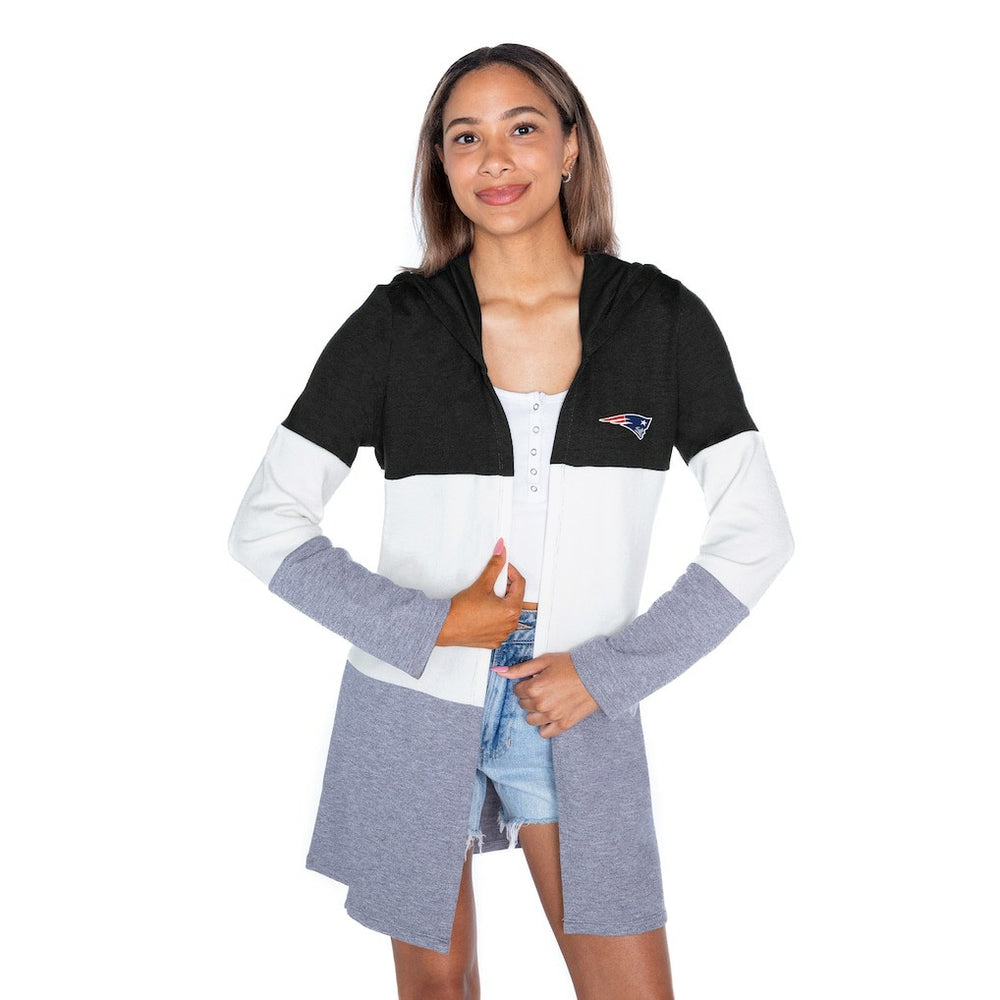 New England Patriots Gameday Couture Women's Tri-Blend Color Block Lightweight Cardigan Hoodie | NFL Online