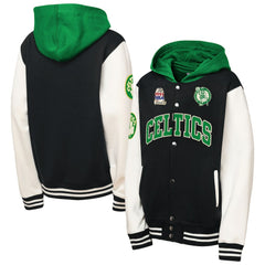 Black Boston Celtics Youth Hardwood Classics Courtside Fleece Full-Snap Hoodie Jacket | NBA