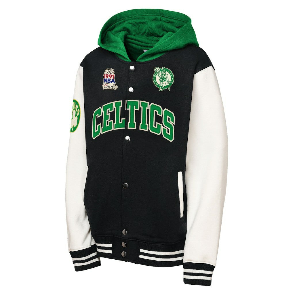 Black Boston Celtics Youth Hardwood Classics Courtside Fleece Full-Snap Hoodie Jacket | NBA
