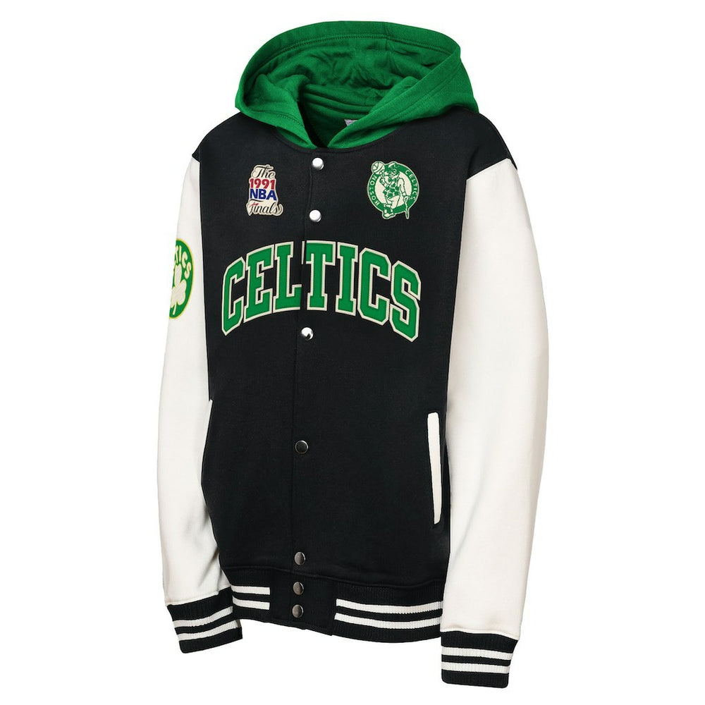 Black Boston Celtics Youth Hardwood Classics Courtside Fleece Full-Snap Hoodie Jacket | NBA