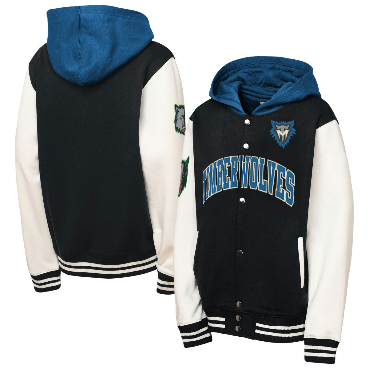 Black Minnesota Timberwolves Youth Hardwood Classics Courtside Fleece Full-Snap Hooded Jacket | NBA