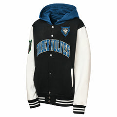 Black Minnesota Timberwolves Youth Hardwood Classics Courtside Fleece Full-Snap Hooded Jacket | NBA