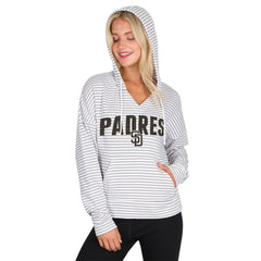 San Diego Padres Concepts Sport Women's Liftoff Striped V-Neck Hoodie - MLB Hoodies