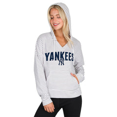 New York Yankees Concepts Sport Women's Liftoff Striped V-Neck Hoodie - MLB Hoodies