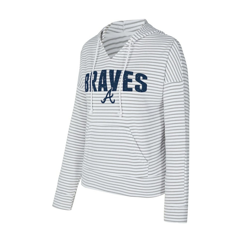Atlanta Braves Concepts Sport Women's Liftoff Striped V-Neck Hoodie - MLB Hoodies