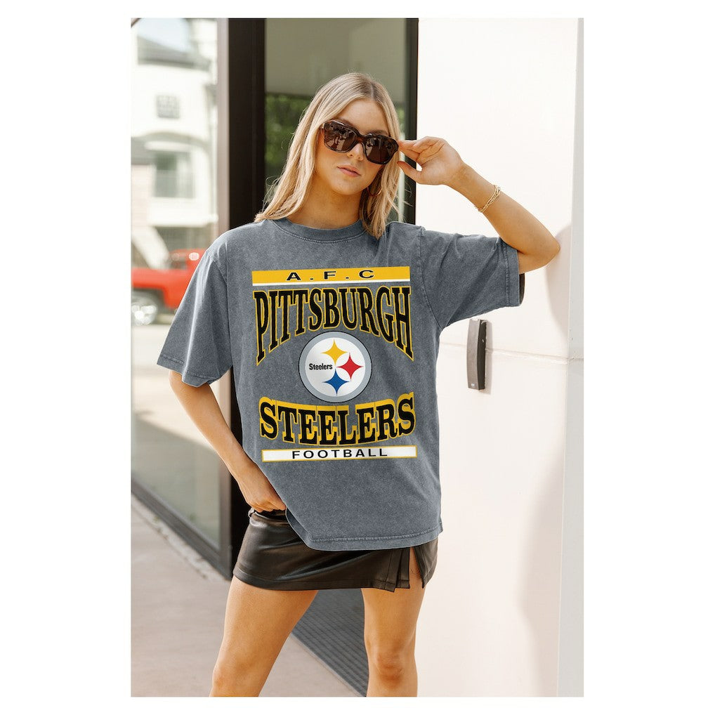 Pittsburgh Steelers Gameday Couture Women's Oversized Classic Grind Washed T-Shirt | NFL Online
