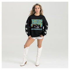 Jacksonville Jaguars Gameday Couture Women's Pure Victory Rhinestud Star-Sleeve Pullover Sweatshirt | NFL New