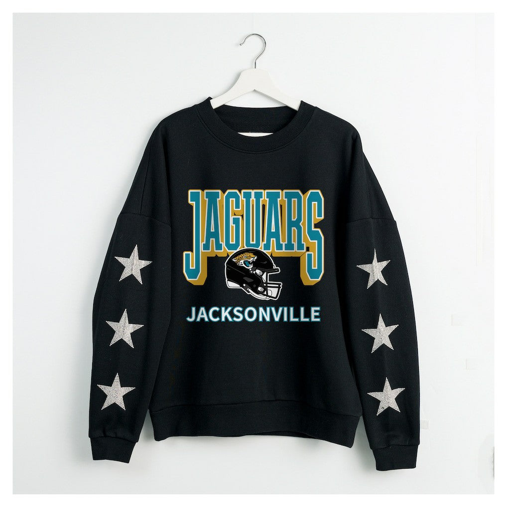 Jacksonville Jaguars Gameday Couture Women's Pure Victory Rhinestud Star-Sleeve Pullover Sweatshirt | NFL New