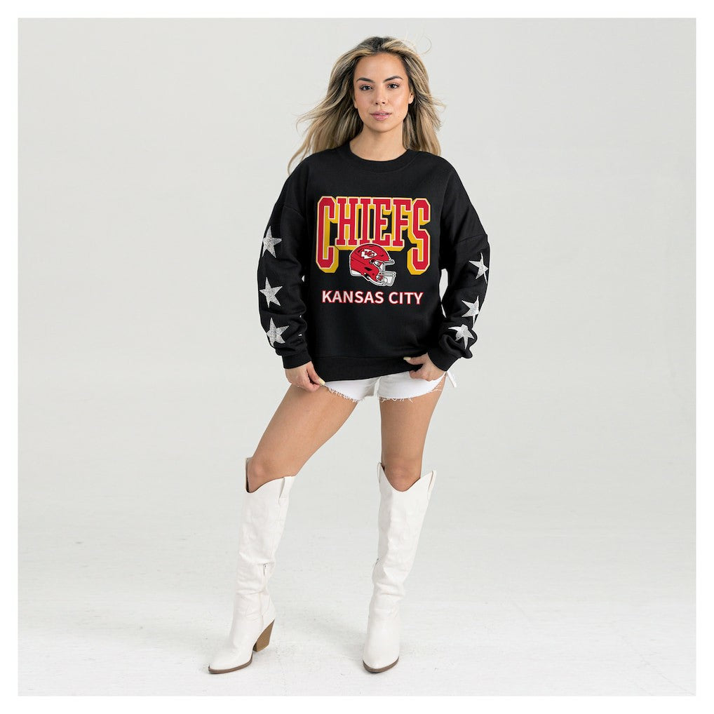 Kansas City Chiefs Gameday Couture Women's Pure Victory Rhinestud Star-Sleeve Pullover Sweatshirt | NFL Discount