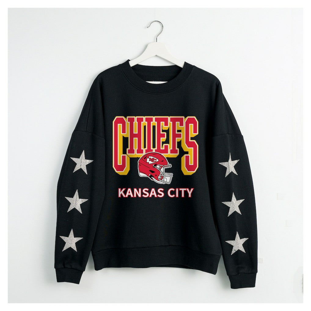 Kansas City Chiefs Gameday Couture Women's Pure Victory Rhinestud Star-Sleeve Pullover Sweatshirt | NFL Discount