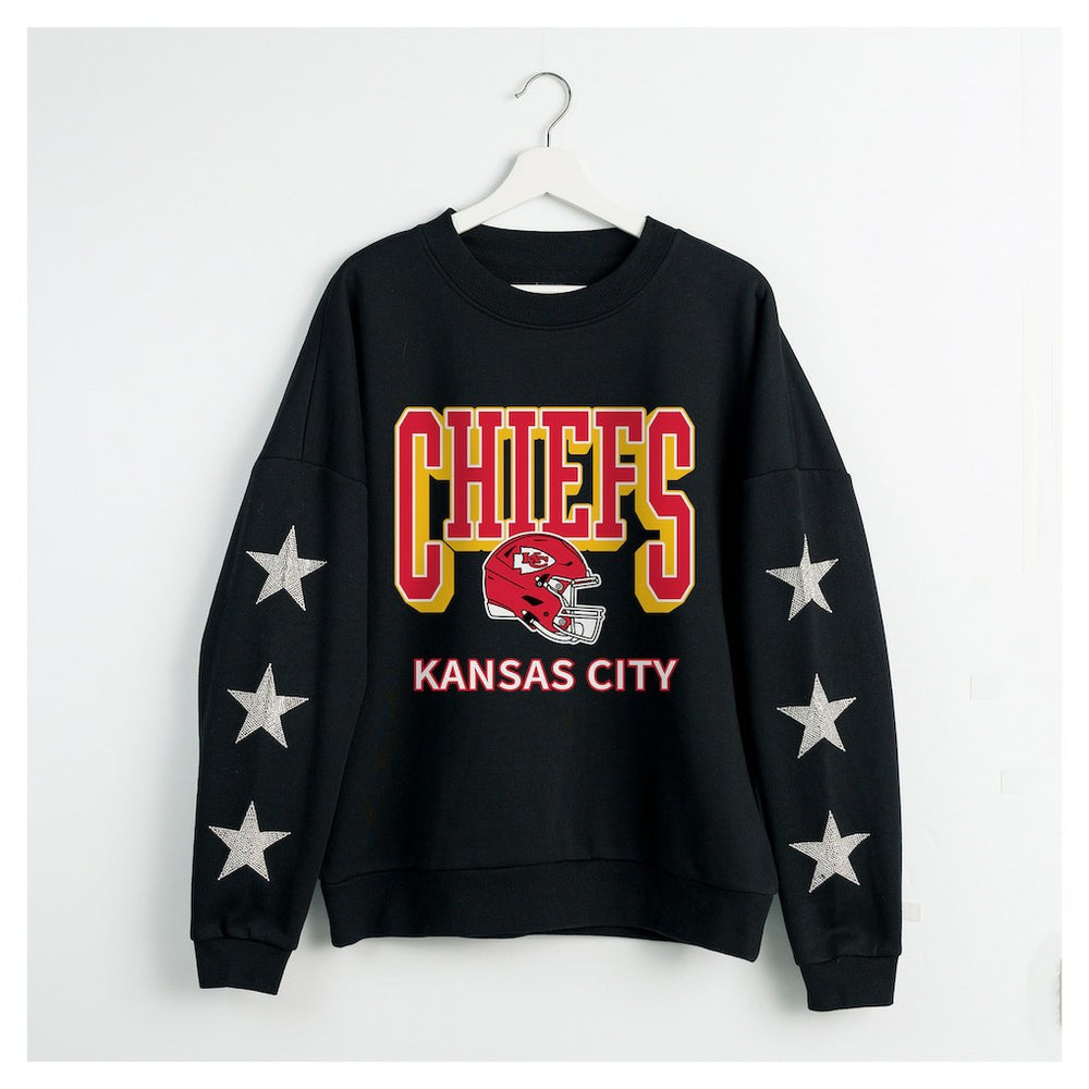 Kansas City Chiefs Gameday Couture Women's Pure Victory Rhinestud Star-Sleeve Pullover Sweatshirt | NFL Discount