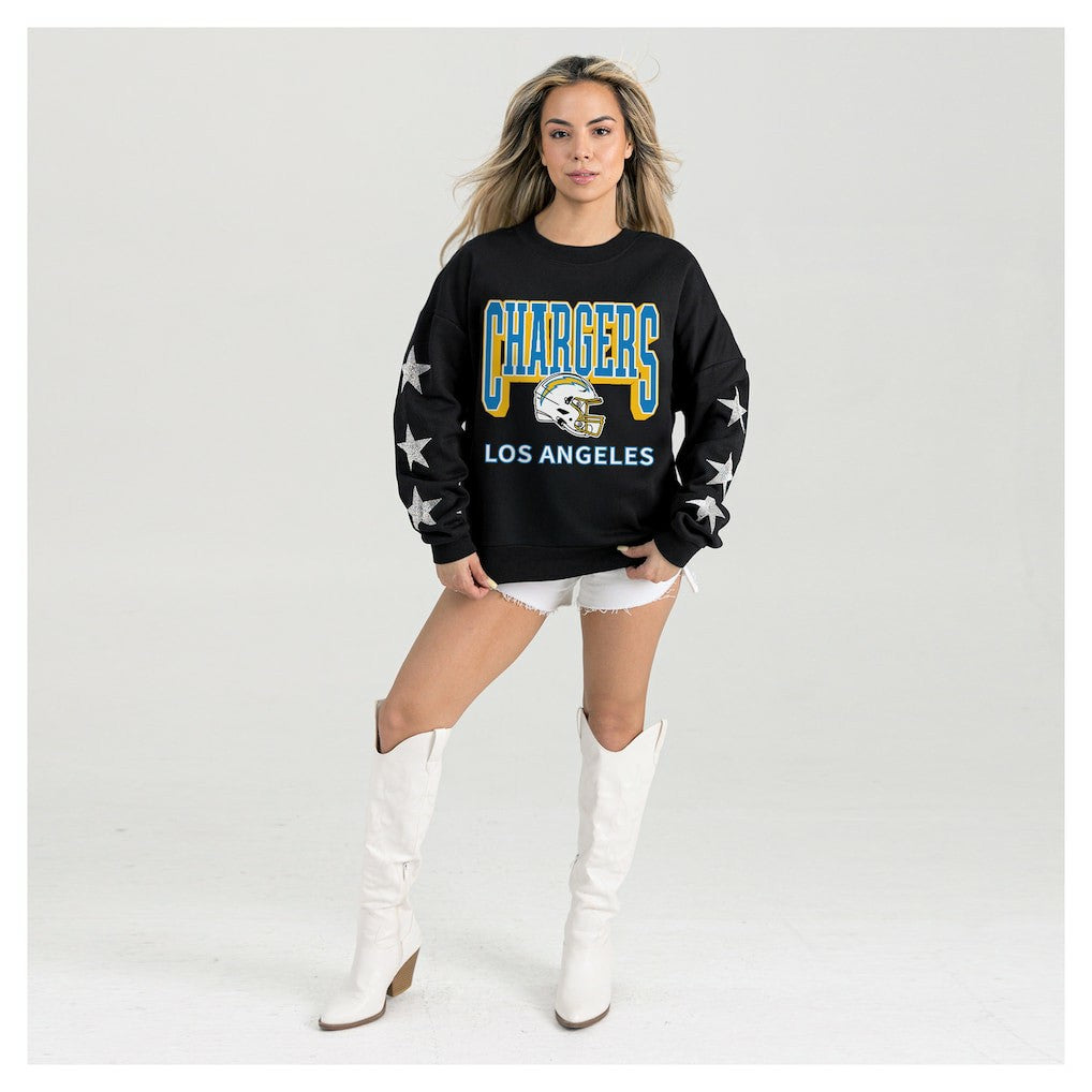 Los Angeles Chargers Gameday Couture Women's Pure Victory Rhinestud Star-Sleeve Pullover Sweatshirt | NFL Online