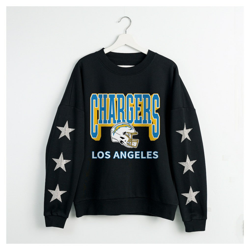Los Angeles Chargers Gameday Couture Women's Pure Victory Rhinestud Star-Sleeve Pullover Sweatshirt | NFL Online