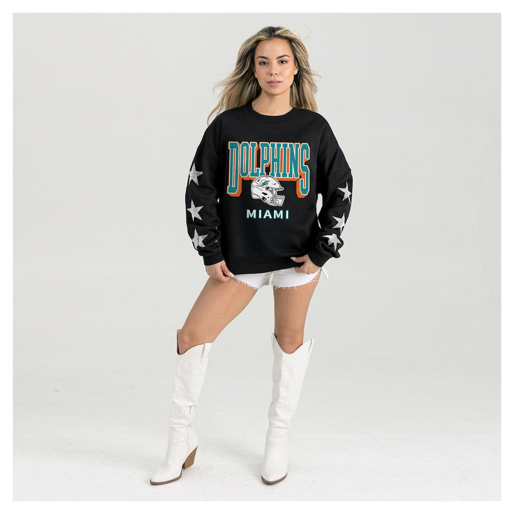 Miami Dolphins Gameday Couture Women's Pure Victory Rhinestud Star-Sleeve Pullover Sweatshirt | NFL Near me