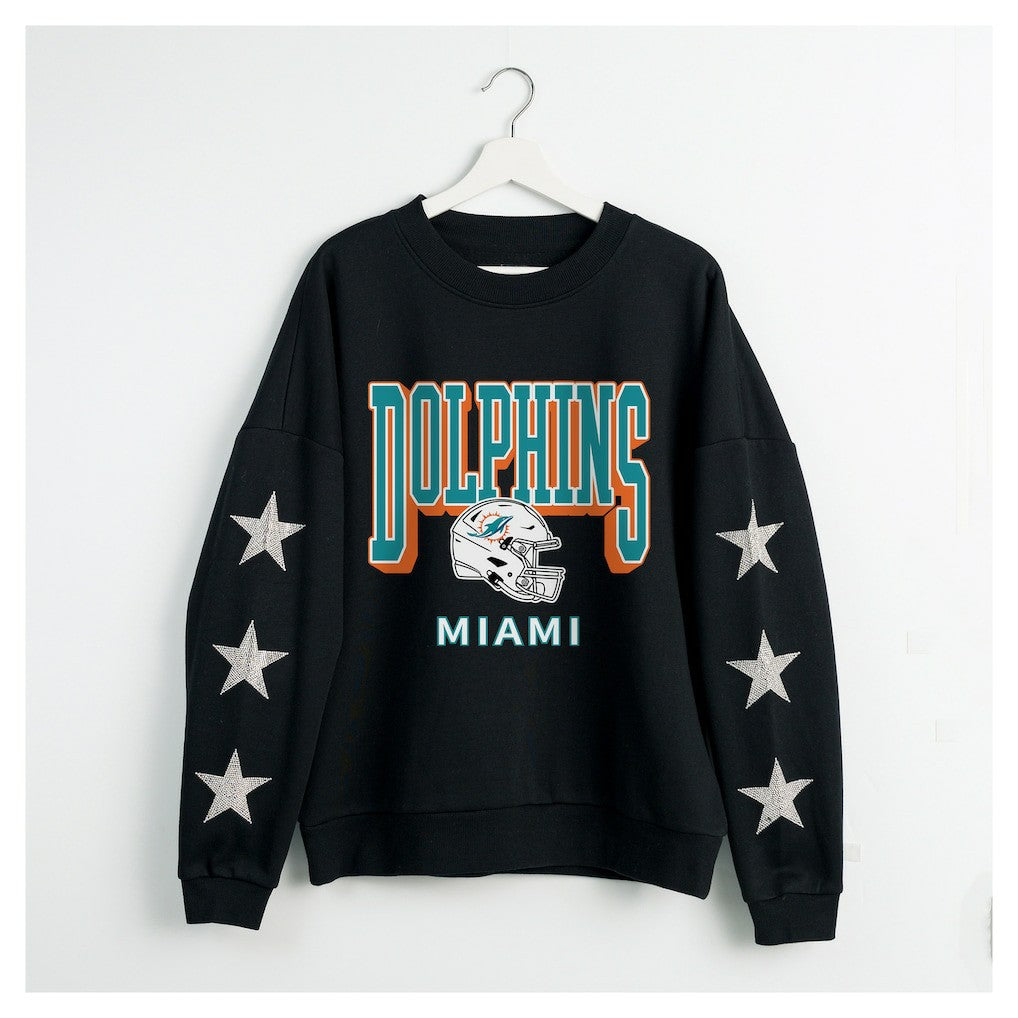 Miami Dolphins Gameday Couture Women's Pure Victory Rhinestud Star-Sleeve Pullover Sweatshirt | NFL Near me