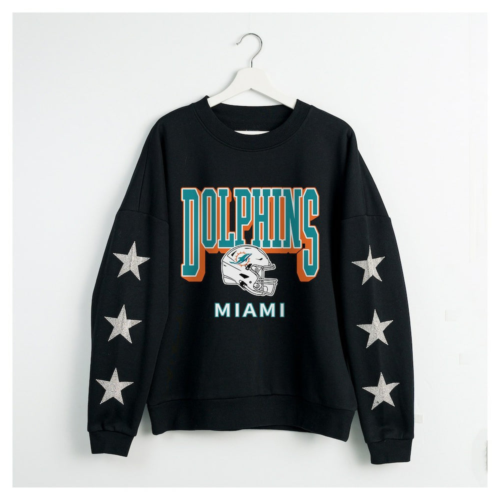 Miami Dolphins Gameday Couture Women's Pure Victory Rhinestud Star-Sleeve Pullover Sweatshirt | NFL Near me