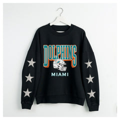 Miami Dolphins Gameday Couture Women's Pure Victory Rhinestud Star-Sleeve Pullover Sweatshirt | NFL Near me