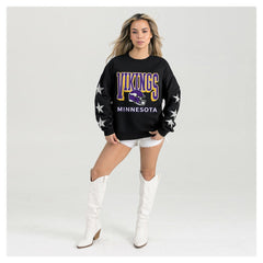 Minnesota Vikings Gameday Couture Women's Pure Victory Rhinestud Star-Sleeve Pullover Sweatshirt | NFL US