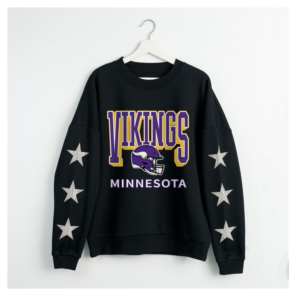 Minnesota Vikings Gameday Couture Women's Pure Victory Rhinestud Star-Sleeve Pullover Sweatshirt | NFL US