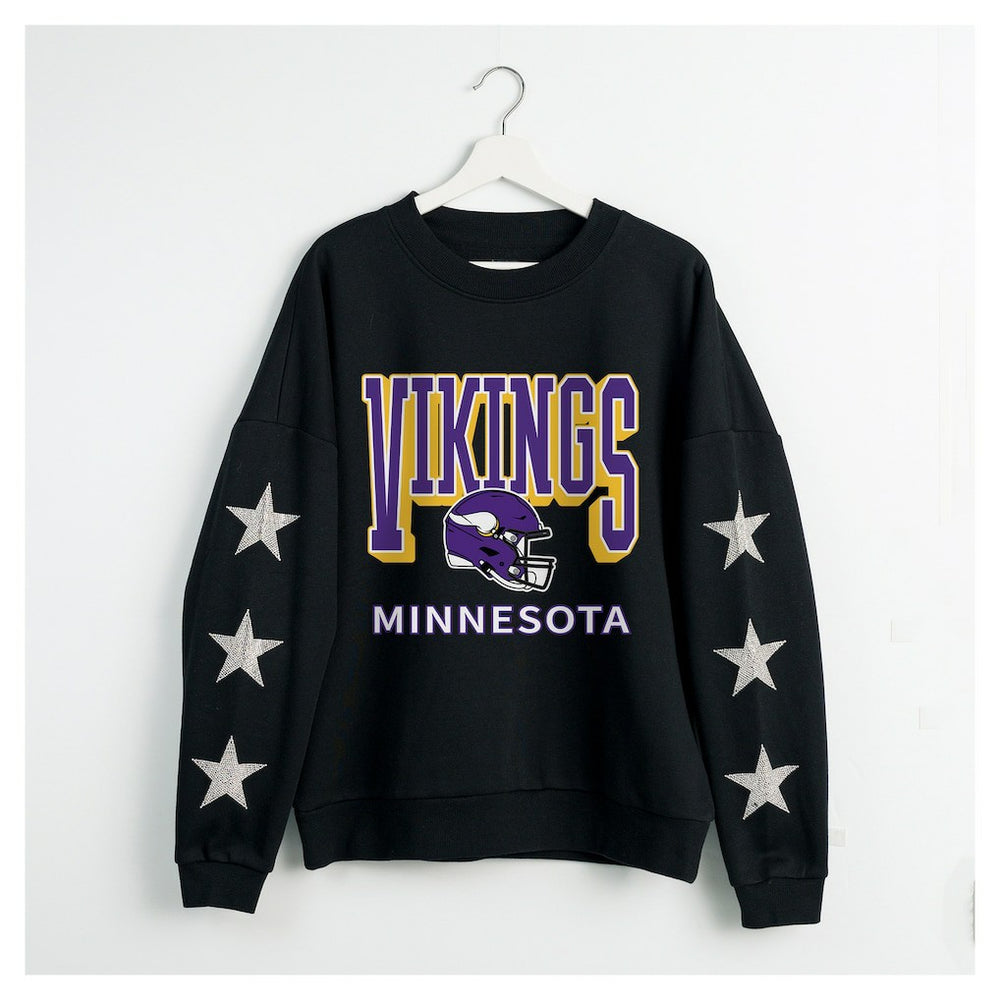 Minnesota Vikings Gameday Couture Women's Pure Victory Rhinestud Star-Sleeve Pullover Sweatshirt | NFL US
