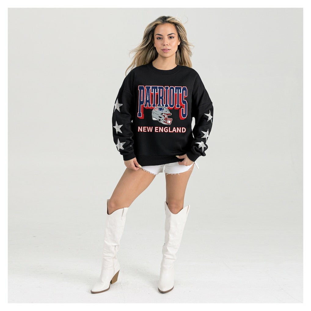 New England Patriots Gameday Couture Women's Pure Victory Rhinestud Star-Sleeve Pullover Sweatshirt | NFL Sale