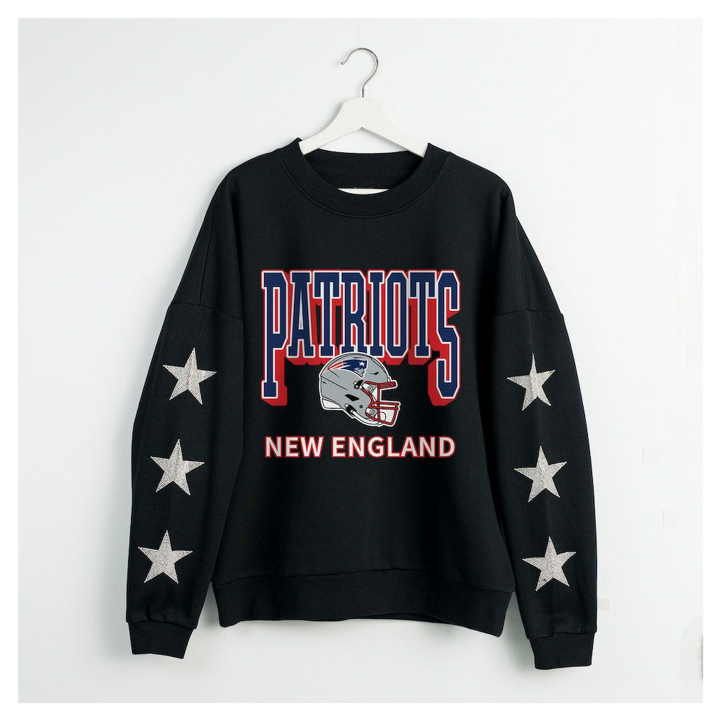 New England Patriots Gameday Couture Women's Pure Victory Rhinestud Star-Sleeve Pullover Sweatshirt | NFL Sale