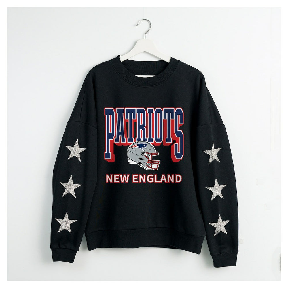 New England Patriots Gameday Couture Women's Pure Victory Rhinestud Star-Sleeve Pullover Sweatshirt | NFL Sale