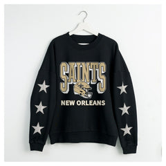 New Orleans Saints Gameday Couture Women's Pure Victory Rhinestud Star-Sleeve Pullover Sweatshirt | NFL Outlet