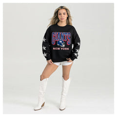 New York Giants Gameday Couture Women's Pure Victory Rhinestud Star-Sleeve Pullover Sweatshirt | NFL Near me