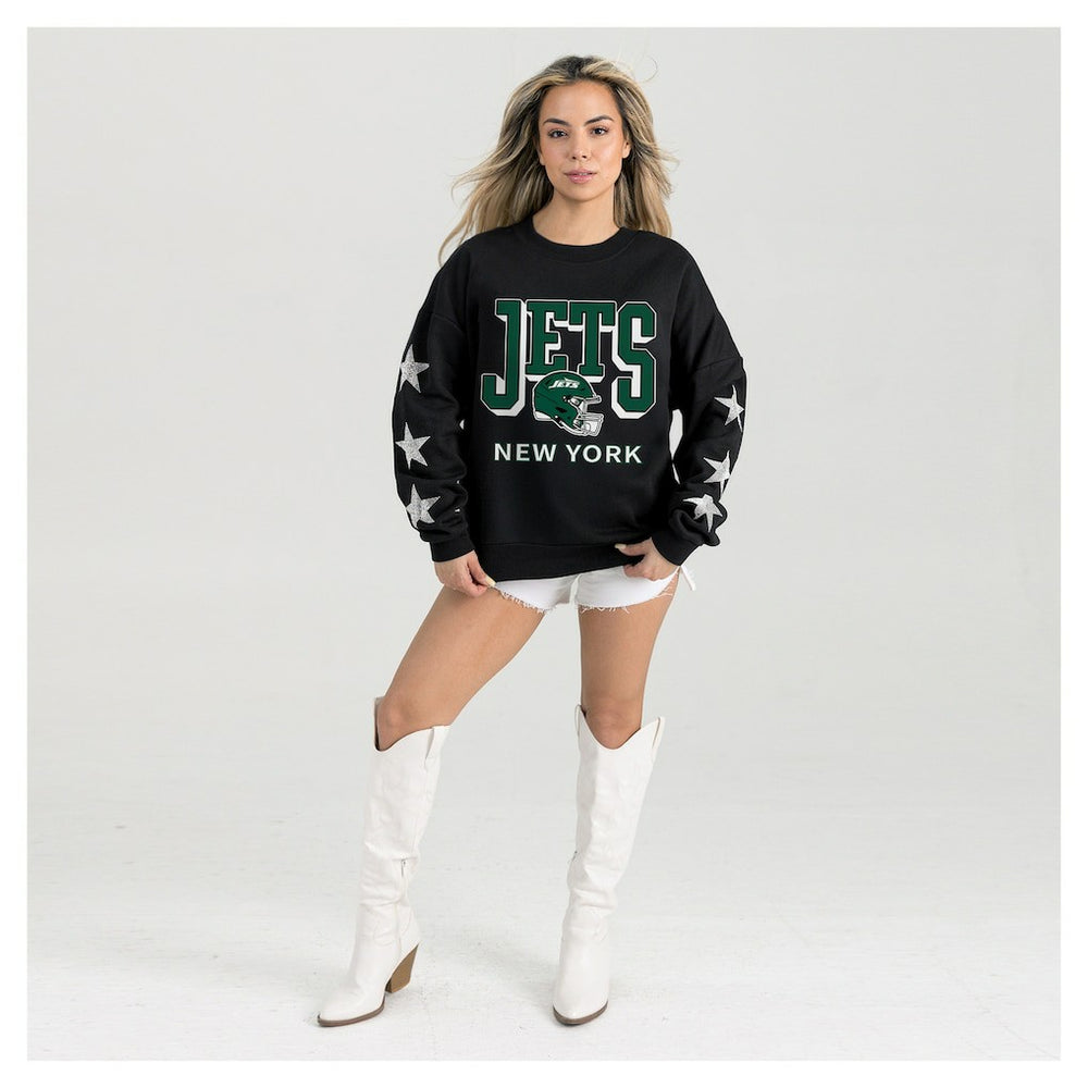 New York Jets Gameday Couture Women's Pure Victory Rhinestud Star-Sleeve Pullover Sweatshirt | NFL Hot