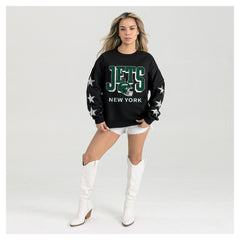 New York Jets Gameday Couture Women's Pure Victory Rhinestud Star-Sleeve Pullover Sweatshirt | NFL Hot