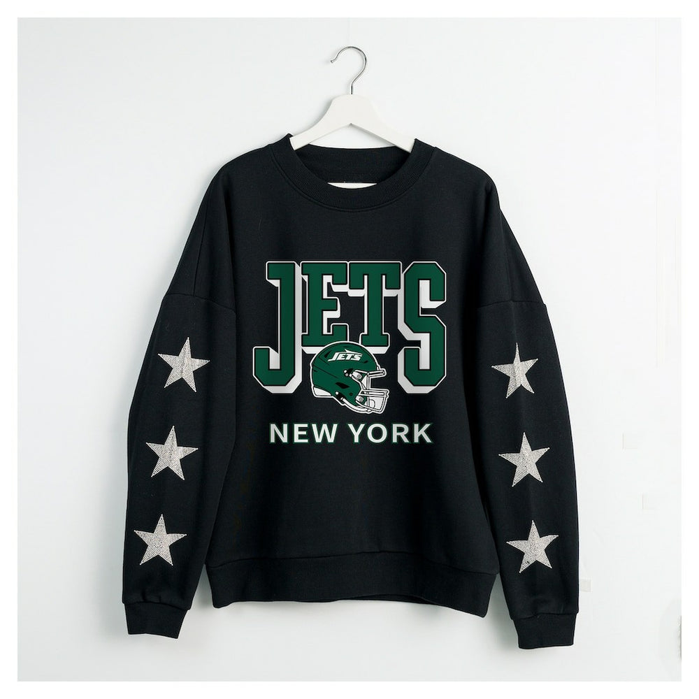 New York Jets Gameday Couture Women's Pure Victory Rhinestud Star-Sleeve Pullover Sweatshirt | NFL Hot