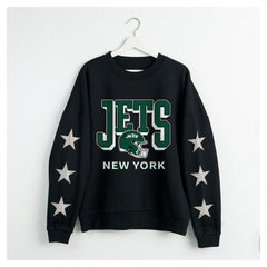 New York Jets Gameday Couture Women's Pure Victory Rhinestud Star-Sleeve Pullover Sweatshirt | NFL Hot