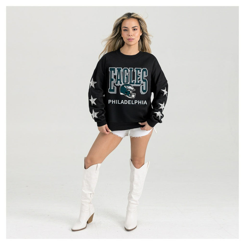 Philadelphia Eagles Gameday Couture Women's Pure Victory Rhinestud Star-Sleeve Pullover Sweatshirt | NFL Sale