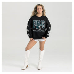 Philadelphia Eagles Gameday Couture Women's Pure Victory Rhinestud Star-Sleeve Pullover Sweatshirt | NFL Sale