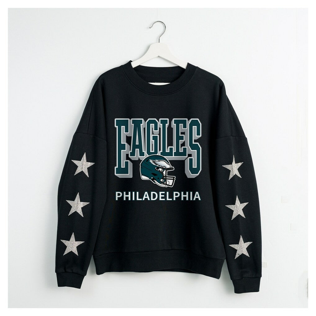 Philadelphia Eagles Gameday Couture Women's Pure Victory Rhinestud Star-Sleeve Pullover Sweatshirt | NFL Sale