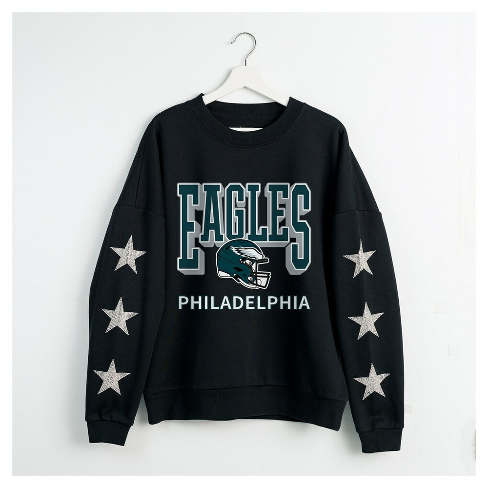Philadelphia Eagles Gameday Couture Women's Pure Victory Rhinestud Star-Sleeve Pullover Sweatshirt | NFL Sale