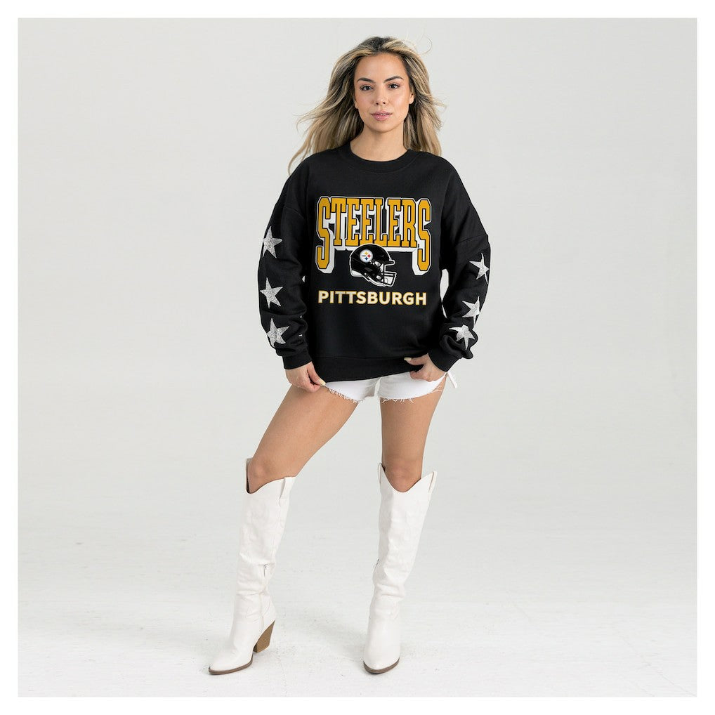 Pittsburgh Steelers Gameday Couture Women's Pure Victory Rhinestud Star-Sleeve Pullover Sweatshirt | NFL Near me