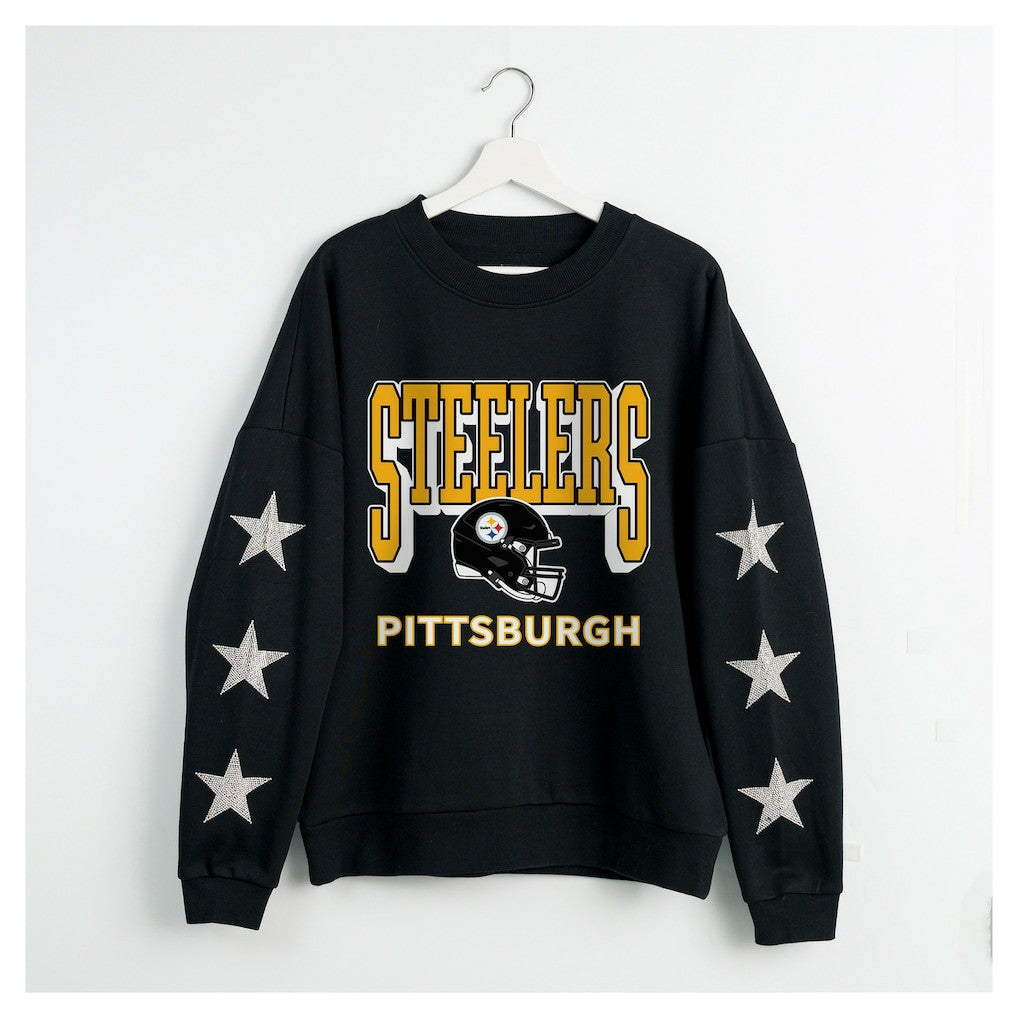 Pittsburgh Steelers Gameday Couture Women's Pure Victory Rhinestud Star-Sleeve Pullover Sweatshirt | NFL Near me