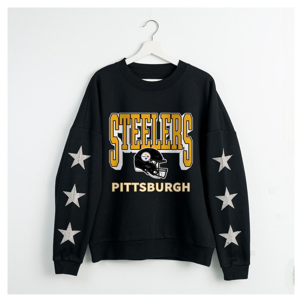 Pittsburgh Steelers Gameday Couture Women's Pure Victory Rhinestud Star-Sleeve Pullover Sweatshirt | NFL Near me