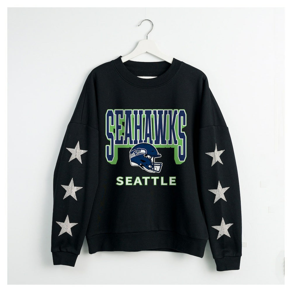 Seattle Seahawks Gameday Couture Women's Pure Victory Rhinestud Star-Sleeve Pullover Sweatshirt | NFL Outlet
