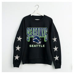 Seattle Seahawks Gameday Couture Women's Pure Victory Rhinestud Star-Sleeve Pullover Sweatshirt | NFL Outlet
