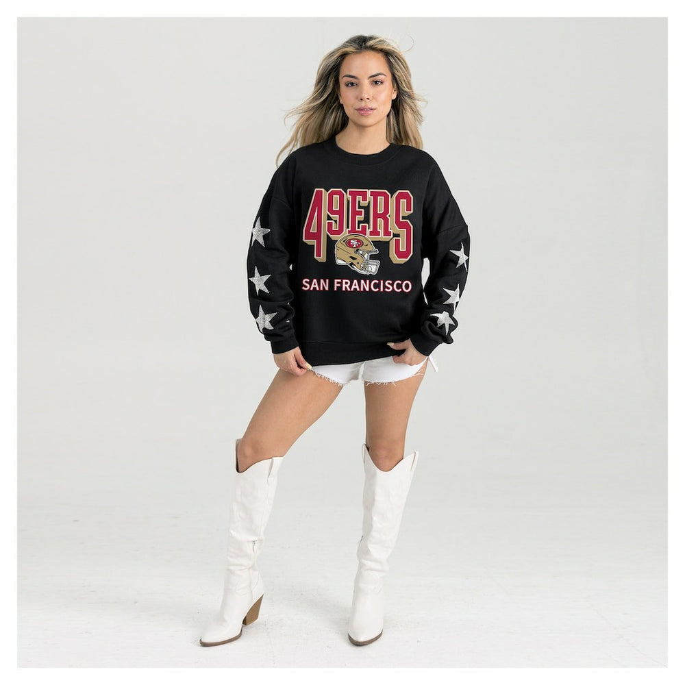 San Francisco 49ers Gameday Couture Women's Pure Victory Rhinestud Star-Sleeve Pullover Sweatshirt | NFL Hot
