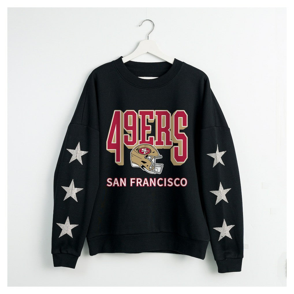San Francisco 49ers Gameday Couture Women's Pure Victory Rhinestud Star-Sleeve Pullover Sweatshirt | NFL Hot