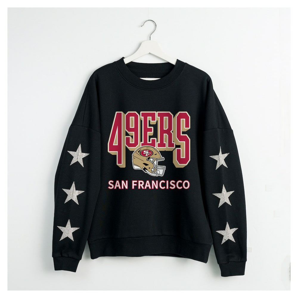 San Francisco 49ers Gameday Couture Women's Pure Victory Rhinestud Star-Sleeve Pullover Sweatshirt | NFL Hot