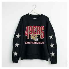 San Francisco 49ers Gameday Couture Women's Pure Victory Rhinestud Star-Sleeve Pullover Sweatshirt | NFL Hot